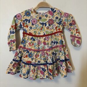 Hanna Andersson Flower Dress Size 3 90 Floral Velvet Stripes Tiered